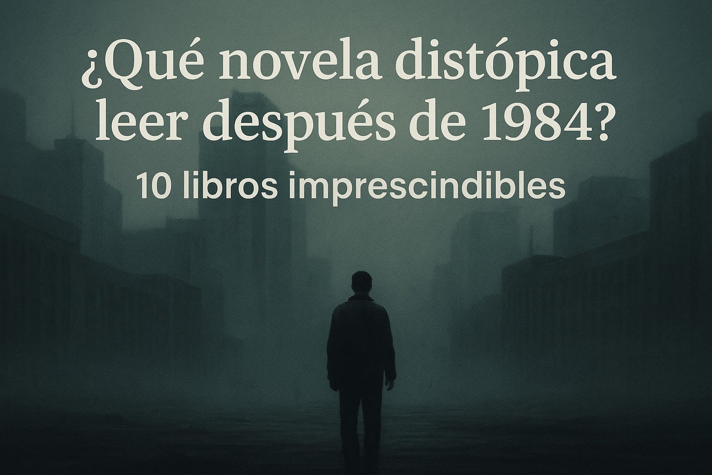 Ilustración de ciudad futurista oscura representando el género distópico y novelas para leer después de 1984.